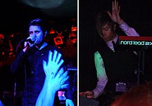 Blaqk Audio performing live in 2007. From left to right: Davey Havok and Jade Puget.