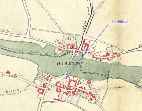 Localisation du château sur un plan d'Oissery (1880-1888[Note 11] ?)