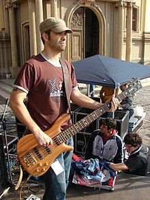 Florin Barbu in Timișoara with his Warwick bass guitar