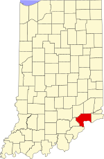 Map of Indiana highlighting Jefferson County