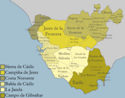 Mapa de municipios de Cádiz.