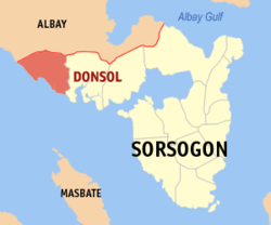 Map of Sorsogon with Donsol highlighted