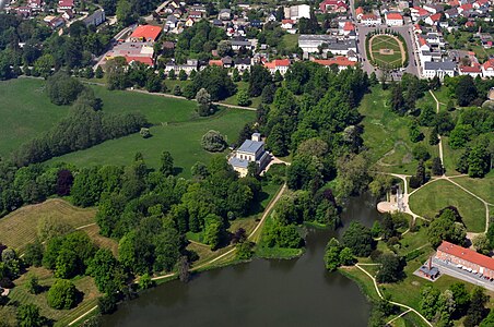 The location of Schloss Putbus from the air (on the right)