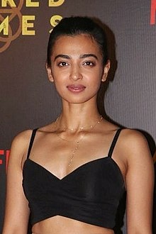 Radhika Apte in a short, black top