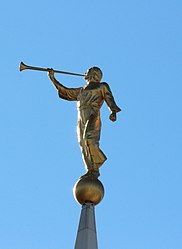 The Angel Moroni on the east spire