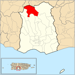 Location of barrio San Patricio within the municipality of Ponce shown in red