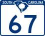 South Carolina Highway 67 marker