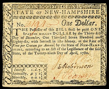 Currency of the Province of New Hampshire at Early American currency, by the Province of New Hampshire