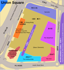 A simplified map of Union Square showing the location of ICC