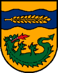 Wingless and four-limbed lindworm in the arms of the city of Sipbachzell.