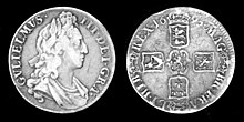 Pièce d'argent montrant Guillaume III et ses armoiries.