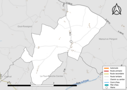 Carte en couleur présentant le réseau hydrographique de la commune