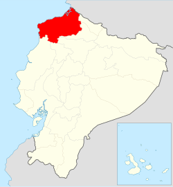 Location of Esmeraldas Province in Ecuador.