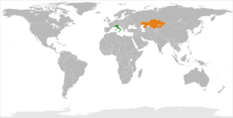 Mappa che indica l'ubicazione di Italia e Kazakistan