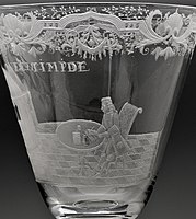 Homme d'affaires gravé à la roue, gravure hollandaise sur verre anglais, 1735-1750.