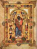 Illustration from the Book of Kells depicting Christ sitting on a throne