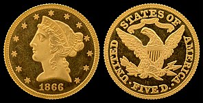 1866 Liberty Head Half eagle (motto) (1866–1908) Christian Gobrecht