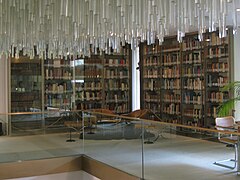 Book shelves and glassy cylindrical ceiling