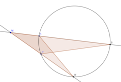 Deux triangles semblables illustrant l'invariance de la puissance d'un point par rapport à un cercle