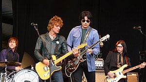 Performing at T in the Park, July 2008. Left to right: Patrick Keeler, Brendan Benson, Jack White, and Jack Lawrence.
