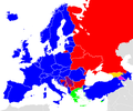 Principali alfabeti utilizzati in Europa 2013: Verde Chiaro Greco, Rosso Cirillico, Viola Latino e Cirillico,Blu Latino