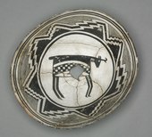 Mogollon bowl with a pronghorn antelope and geometric designs; 1000-1150; earthenware; diameter: 31.2 cm, overall: 12.5 x 32 cm; Cleveland Museum of Art