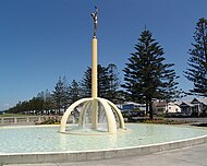 The Gilray Fountain, better known as the Spirit of Napier, along Marine Parade in Napier, New Zealand.