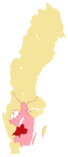 Länsrättens domkrets (rött) samt den kammarrätt den föll under (ljusrosa).