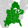 Symphyotrichum oolentangiense distribution map: Canada — Ontario; Mexico — Coahuila; US — Alabama, Arkansas, Florida, Georgia, Illinois, Indiana, Iowa, Kansas, Kentucky, Louisiana, Michigan, Minnesota, Mississippi, Missouri, Nebraska, New York, Ohio, Oklahoma, Pennsylvania, South Dakota, Tennessee, Texas, and Wisconsin.