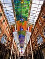 The street-length canopy of Victoria Quarter, Leeds, the largest stained glass work in Great Britain