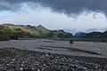 Wading the Krossá River.