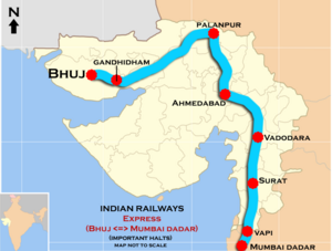 (Bhuj–Mumbai Dadar) Express route map