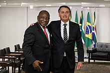 Cyril Ramaphosa and the Brazilian president Jair Bolsonaro in Brasília, Brazil in 2019.