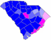 Blue counties were won by Evans and magenta counties were won by Pope