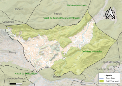 Carte des ZNIEFF de type 2 sur la commune.