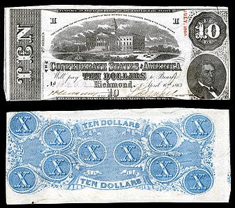 Ten Confederate States dollar (T59), by Keatinge & Ball