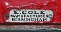 Detail of the Cole maker's plate on the Victorian Ludlow at Winchester City SPO, Hampshire.