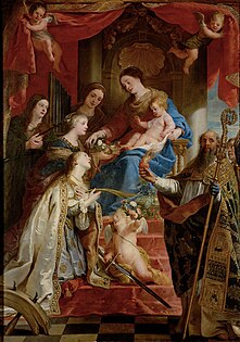 Virgin with child and saints Mary Magdalene, Cecilia, Dorothea, Catherine and Augustine