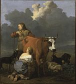 Woman Milking a Red Cow, oil on canvas.