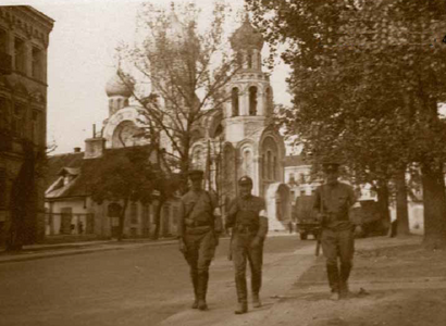 Lithuanian insurgents (LAF) patrolling the streets of Vilnius, Lithuania