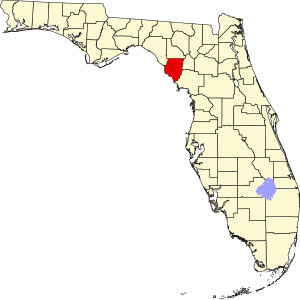 Map of Florida highlighting Dixie County