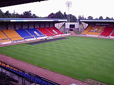 The interior of a football stadium from a spectator stand