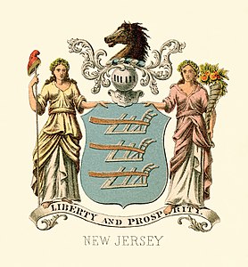 Coat of arms of New Jersey at Historical coats of arms of the U.S. states from 1876, by Henry Mitchell (restored by Godot13)