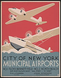 Poster from the Works Progress Administration Federal Art Project, circa 1936–1937, advertising the municipal airports of New York.