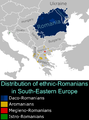 Distribution of ethnic-Romanians in South-Eastern Europe (based on language).