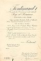 Certificate confirming that the Star of Romania was awarded to Ernesto Burzagli in the name of King Ferdinand I.