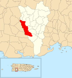 Location of Susúa Alta within the municipality of Yauco shown in red