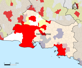 Localisation de l'aire d'attraction de Saint-Chamas dans le département des Bouches-du-Rhône.