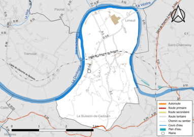 Carte en couleur présentant le réseau hydrographique de la commune