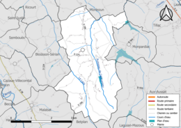 Carte en couleur présentant le réseau hydrographique de la commune